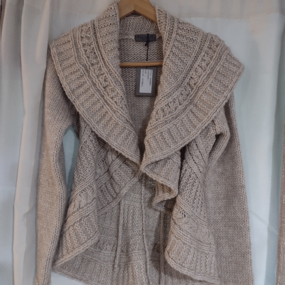 Anthropologie Elsamanda Sweater Cardigan Alpaca Wool Blend Oatmeal Knit